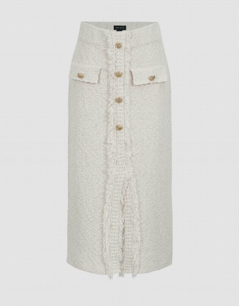 Falda Urban Revivo Split Hem Tweed De Punto Directo Mujer Blancos | KQU7759HS