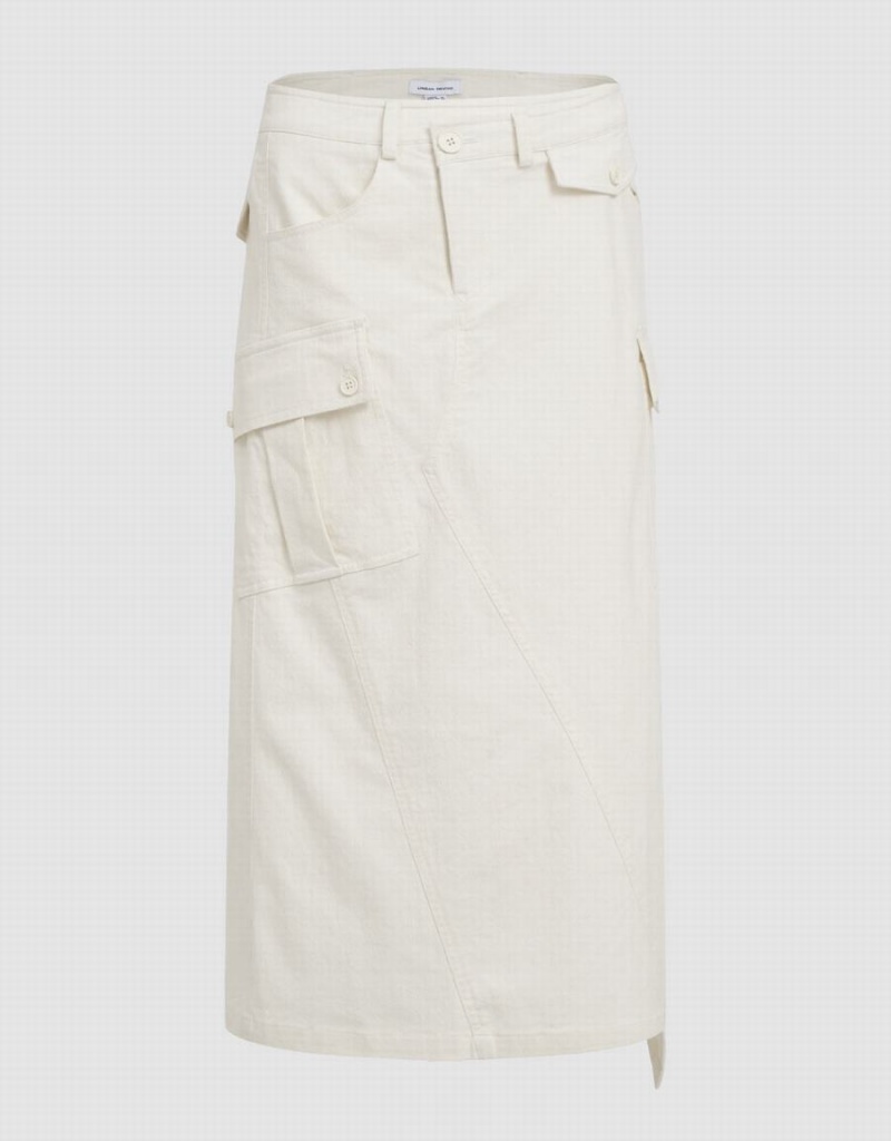 Falda Urban Revivo Utilities Midi A-Line Mujer Blancos | IIT8753TD