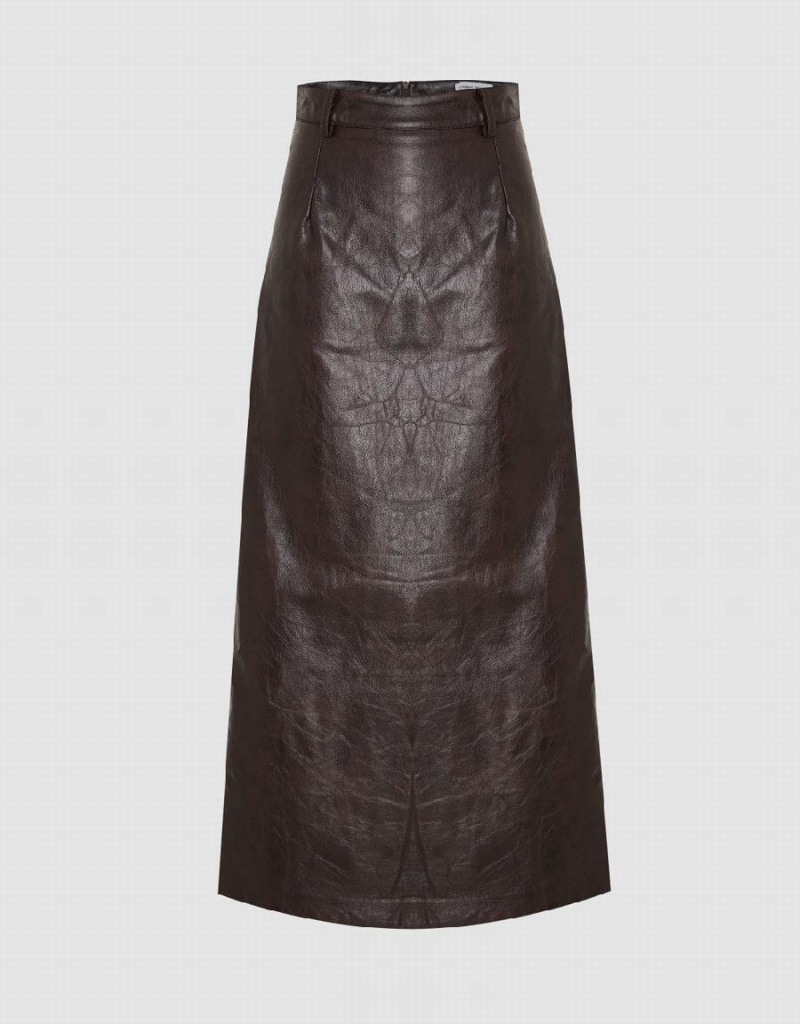 Falda Urban Revivo Vegan Cuero Maxi Directo Mujer Marrom Claro | IDQ8515LX