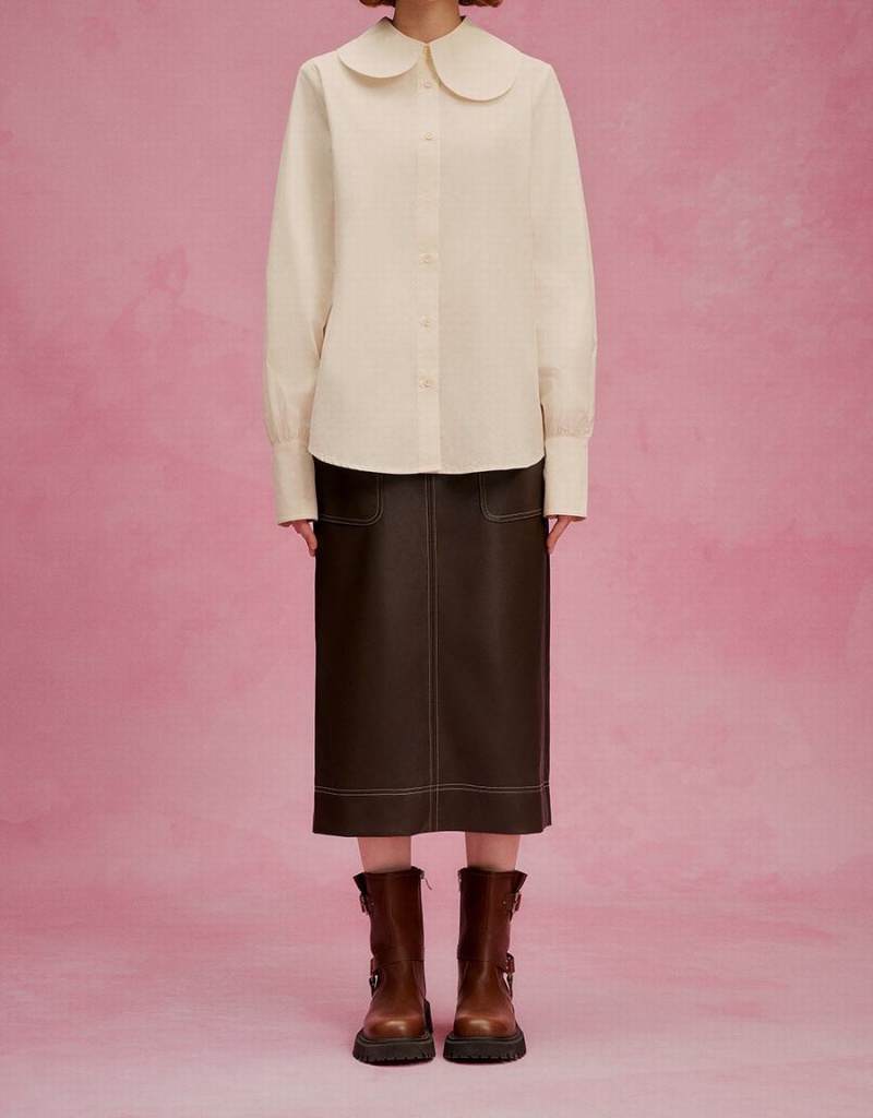 Falda Urban Revivo Vegan Cuero Midi Directo Mujer Marrom | AKX6639HX