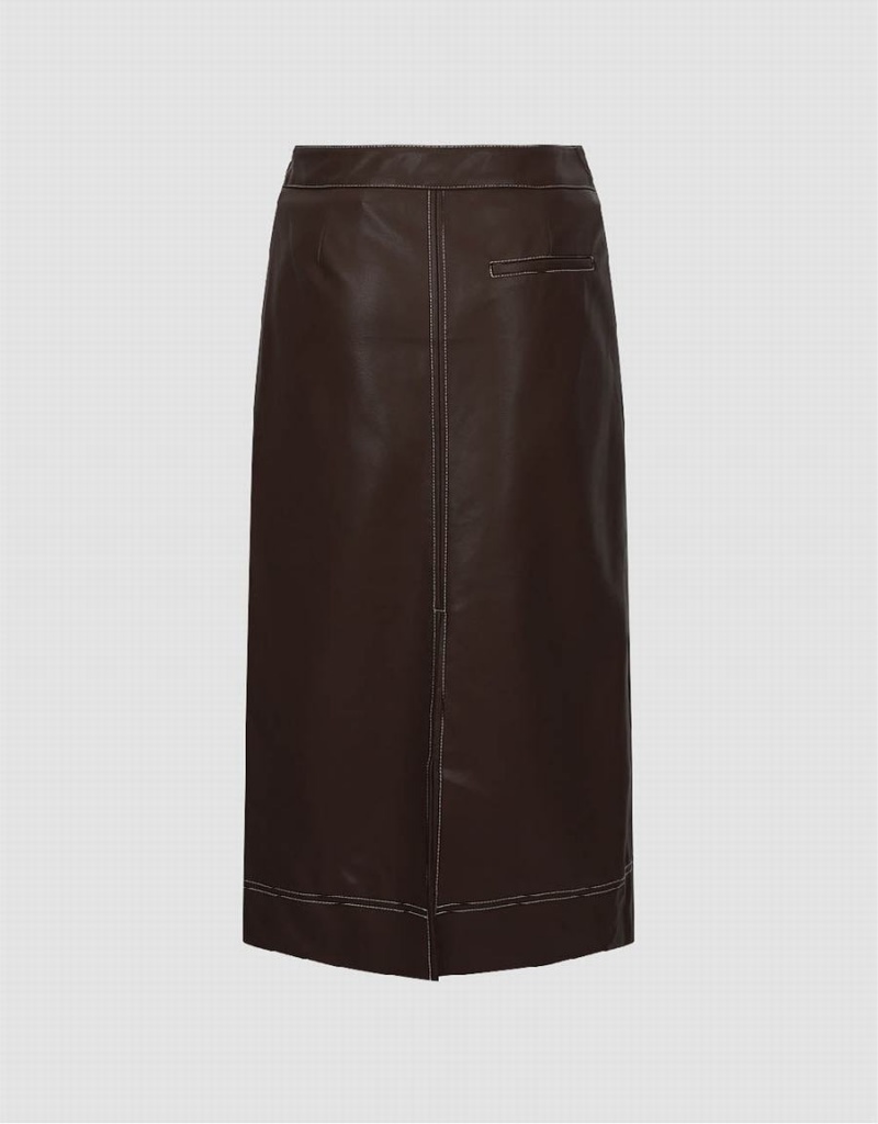Falda Urban Revivo Vegan Cuero Midi Directo Mujer Marrom | AKX6639HX