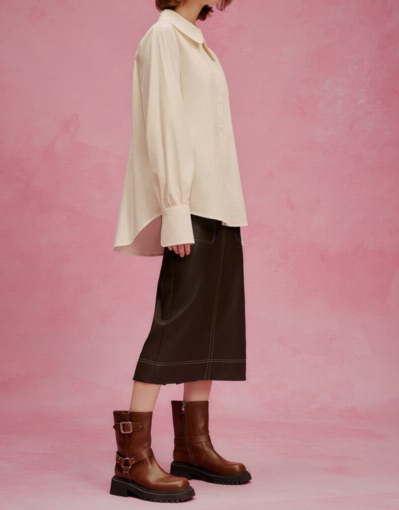 Falda Urban Revivo Vegan Cuero Midi Directo Mujer Marrom | AKX6639HX