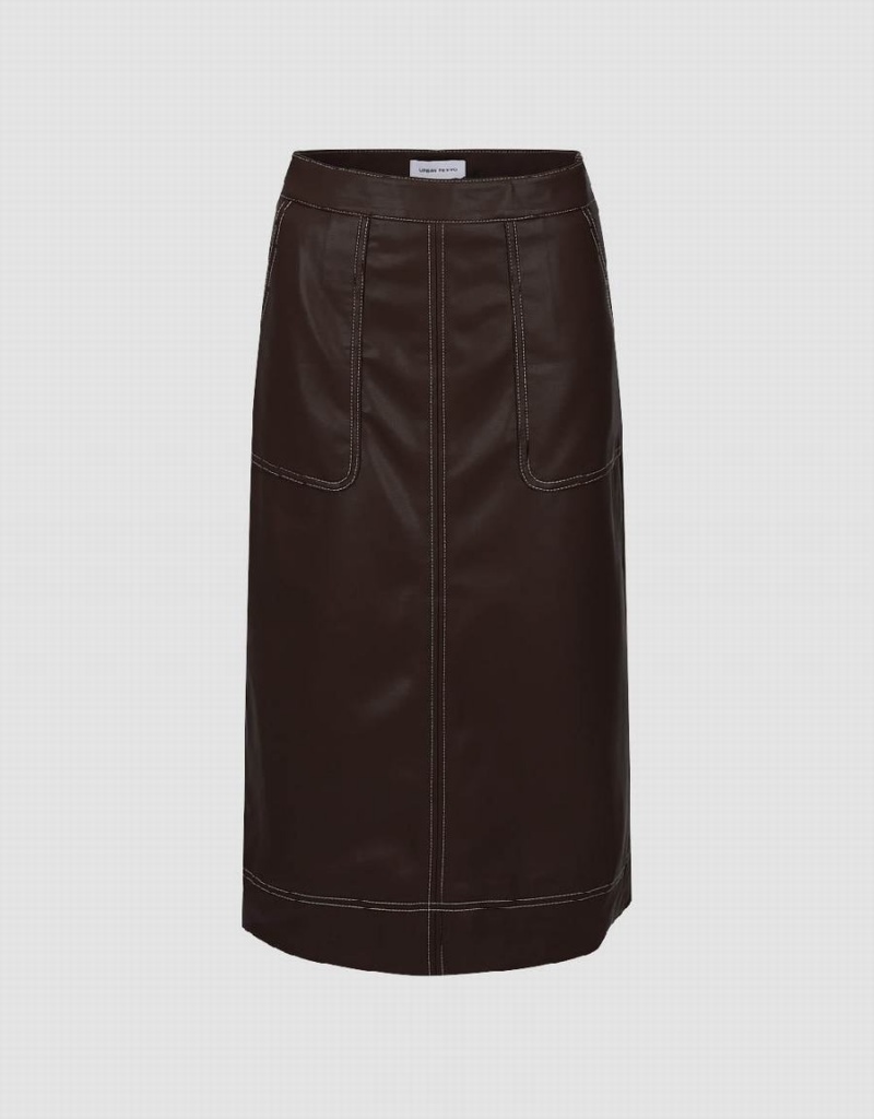 Falda Urban Revivo Vegan Cuero Midi Directo Mujer Marrom | AKX6639HX