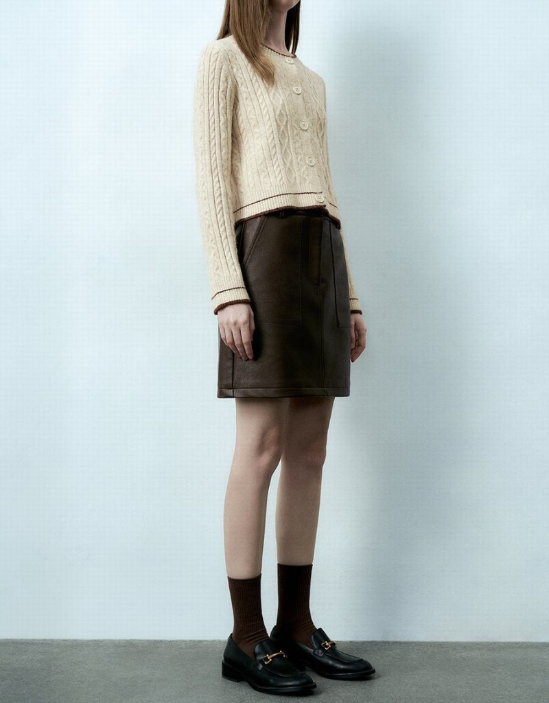 Falda Urban Revivo Vegan Cuero Mini A-Line Mujer Marrom | KQQ4260PH