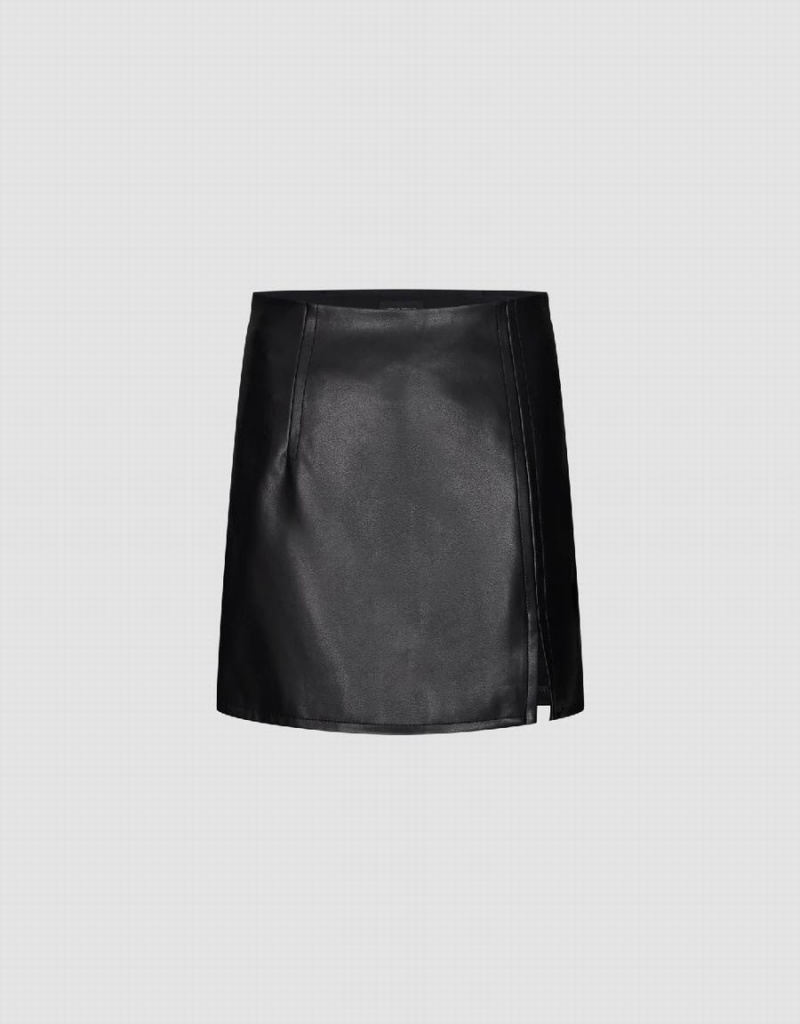 Falda Urban Revivo Vegan Cuero Mini Directo Mujer Negros | IVV6746FF