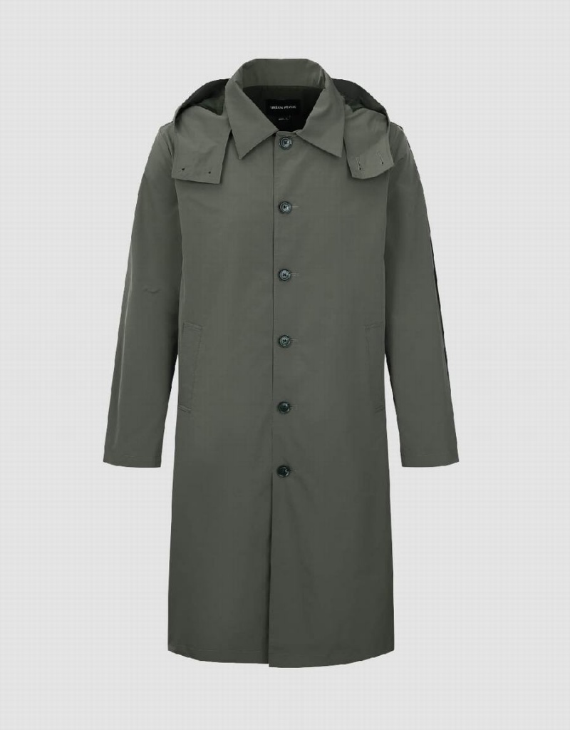 Gabardina Urban Revivo Button Up Encapuchado Trench Hombre Verdes | OTQ1932JB