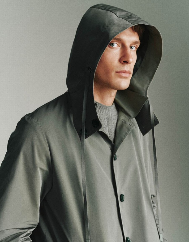 Gabardina Urban Revivo Button Up Encapuchado Trench Hombre Verdes | OTQ1932JB