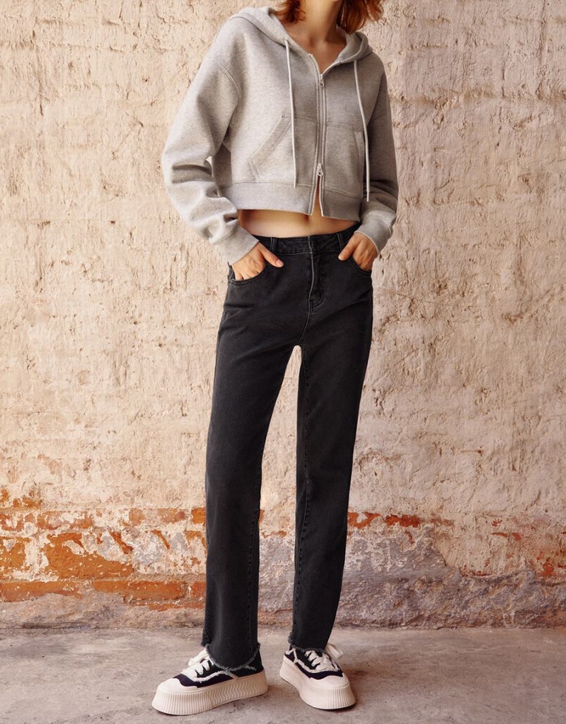 Jeans Urban Revivo Raw Hem Directo Mujer Grises Oscuro | MCS3791JO