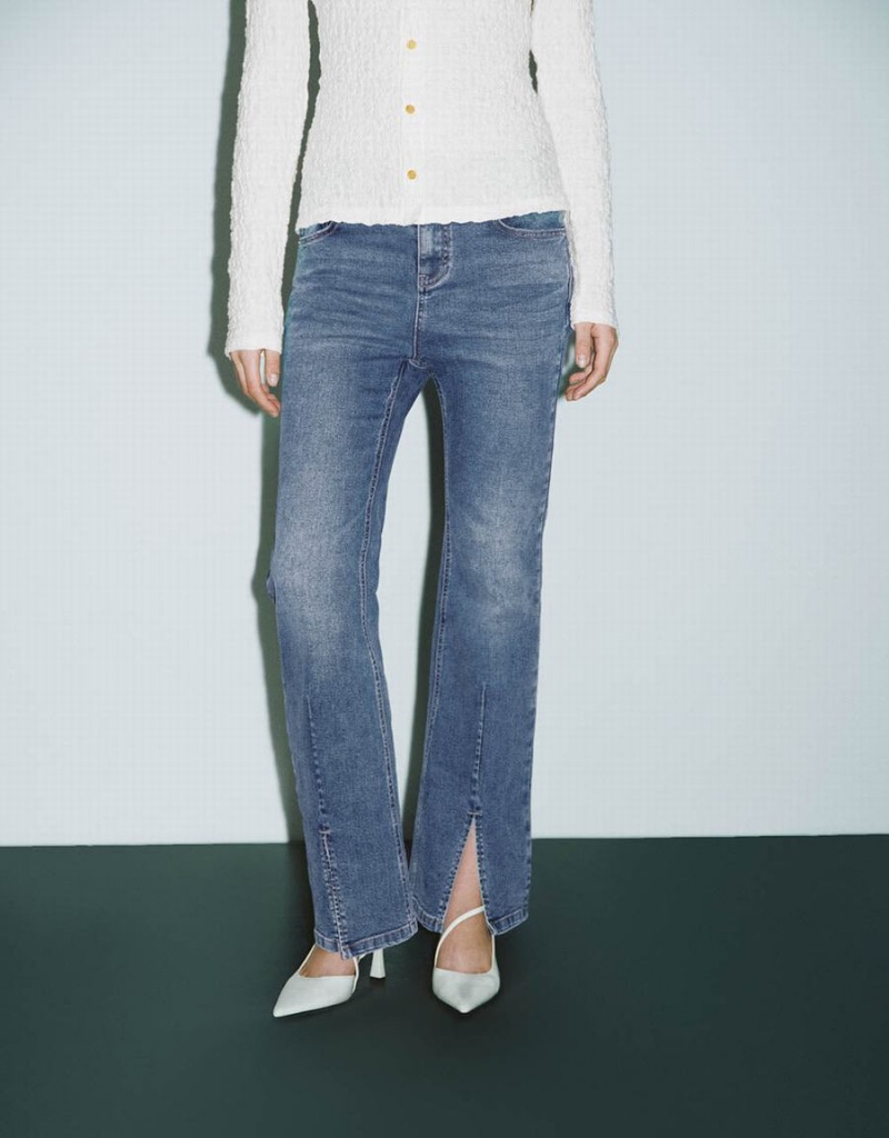 Jeans Urban Revivo Split Hem Flare Mujer Azules | KVB2443XB