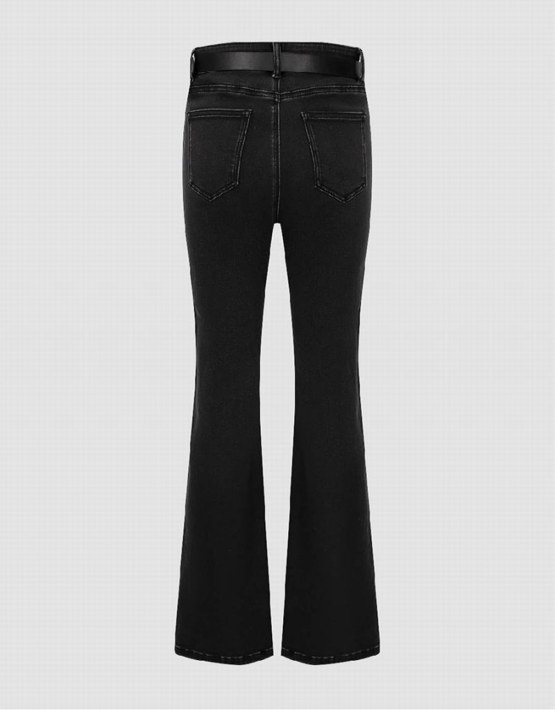 Jeans Urban Revivo Split Hem Flare With Belt Mujer Negros | CAM6218KP