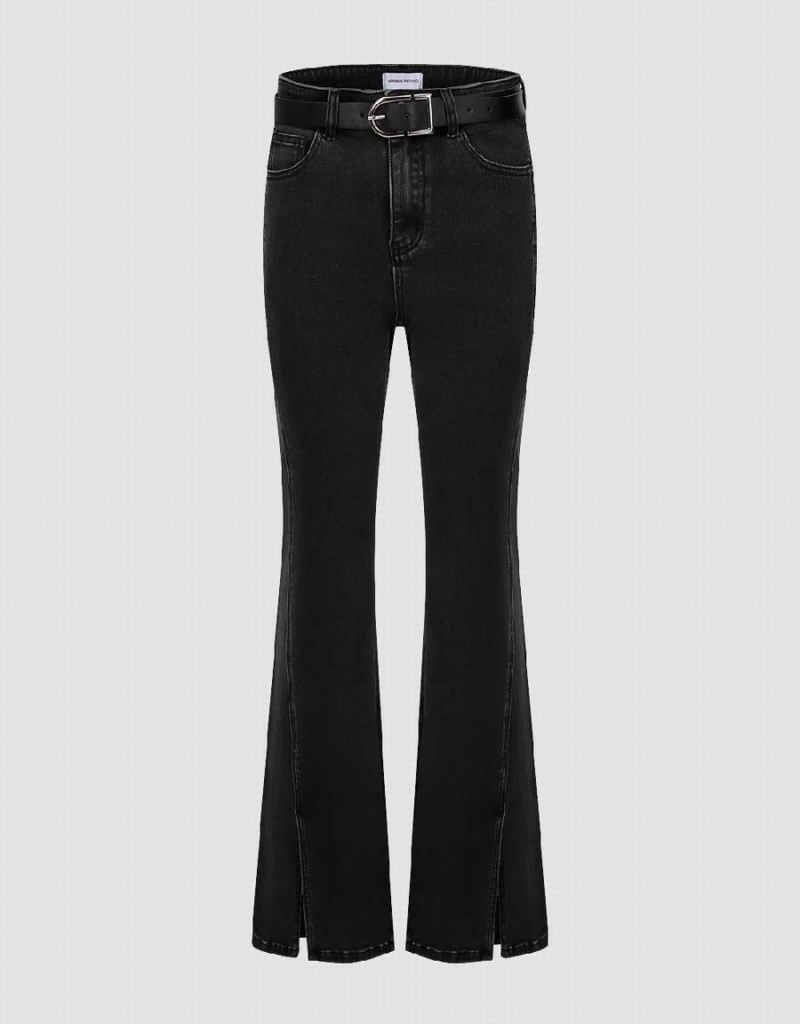 Jeans Urban Revivo Split Hem Flare With Belt Mujer Negros | CAM6218KP