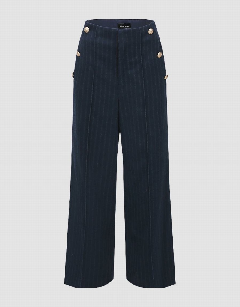 Pantalon Urban Revivo A Rayas Anchos-Leg Mujer Azules | VTN9051TJ