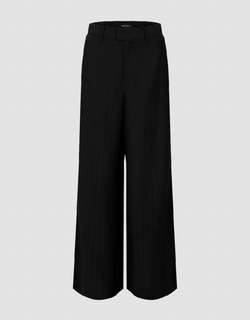 Pantalon Urban Revivo A Rayas Anchos-Leg Mujer Negros | IPY4299BJ
