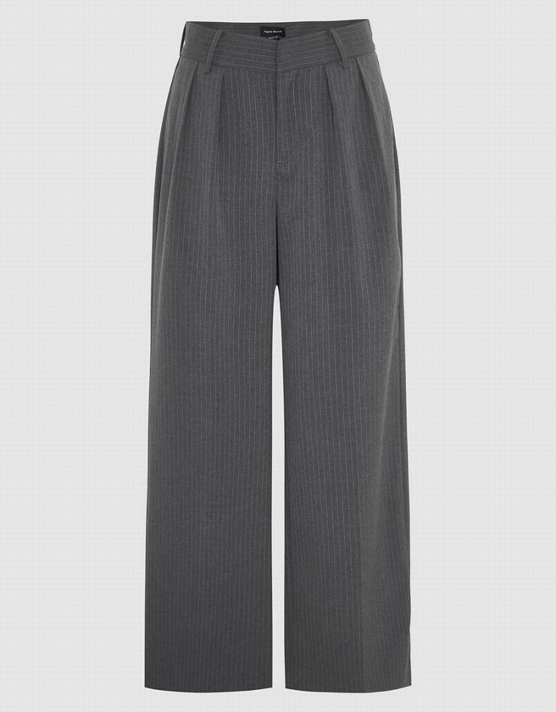 Pantalon Urban Revivo A Rayas Tailored Anchos-Leg Mujer Grises | LDH8241KP