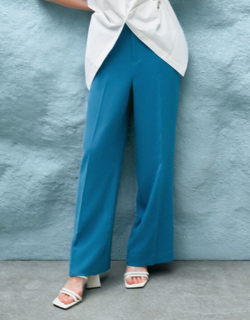 Pantalon Urban Revivo Anchos-Leg Mujer Azules | PXJ2029DY