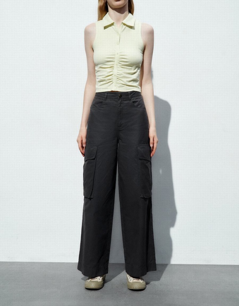 Pantalon Urban Revivo Anchos-Leg With Pockets Mujer Grises Oscuro | KOS1447VL