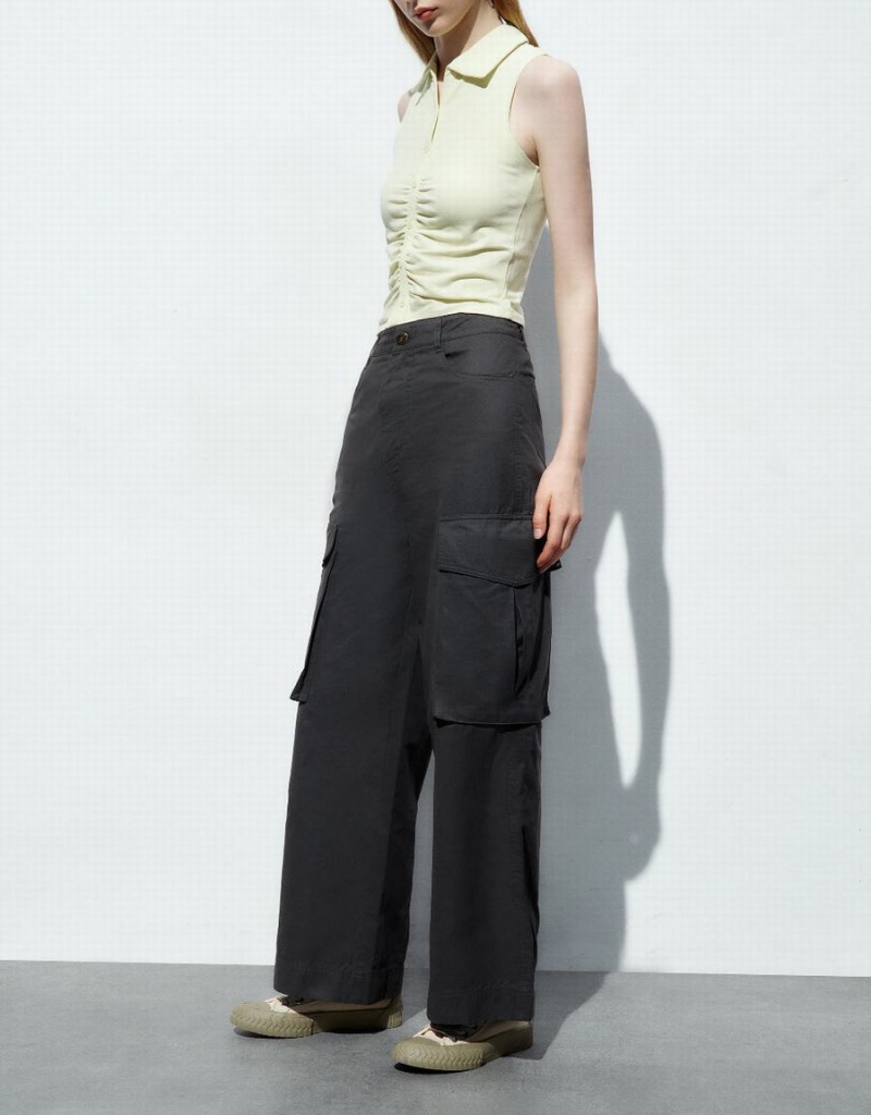 Pantalon Urban Revivo Anchos-Leg With Pockets Mujer Grises Oscuro | KOS1447VL