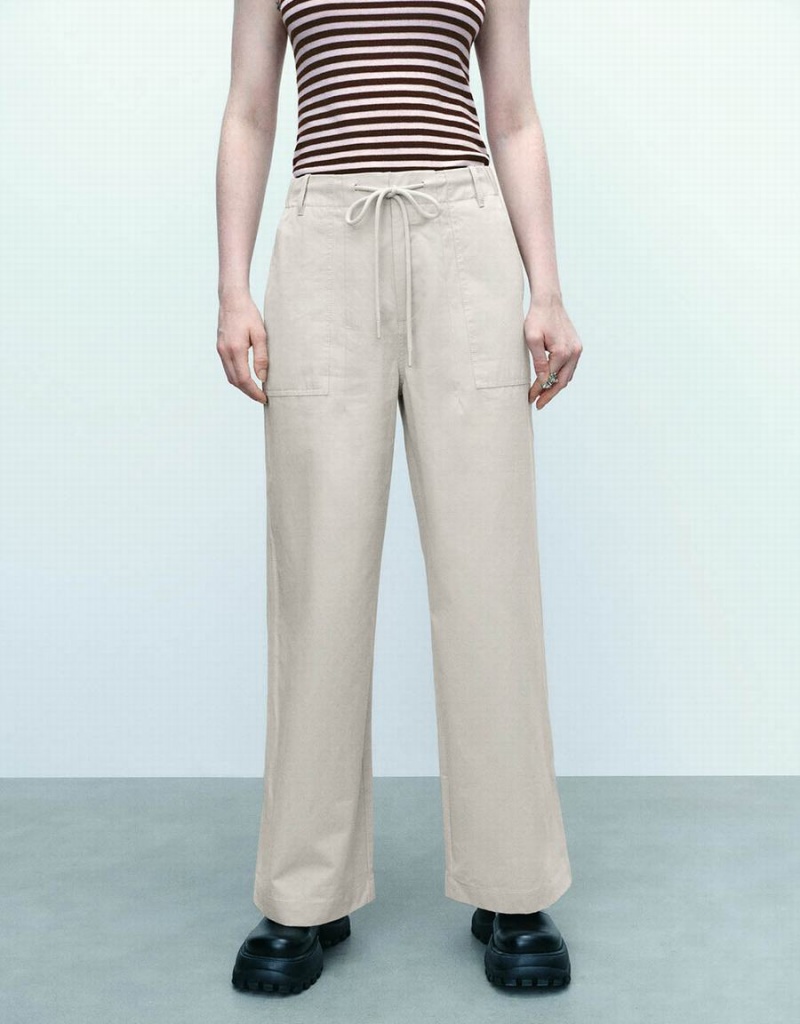 Pantalon Urban Revivo Anchos-Leg With Rope Mujer Blancos | WST6641QH