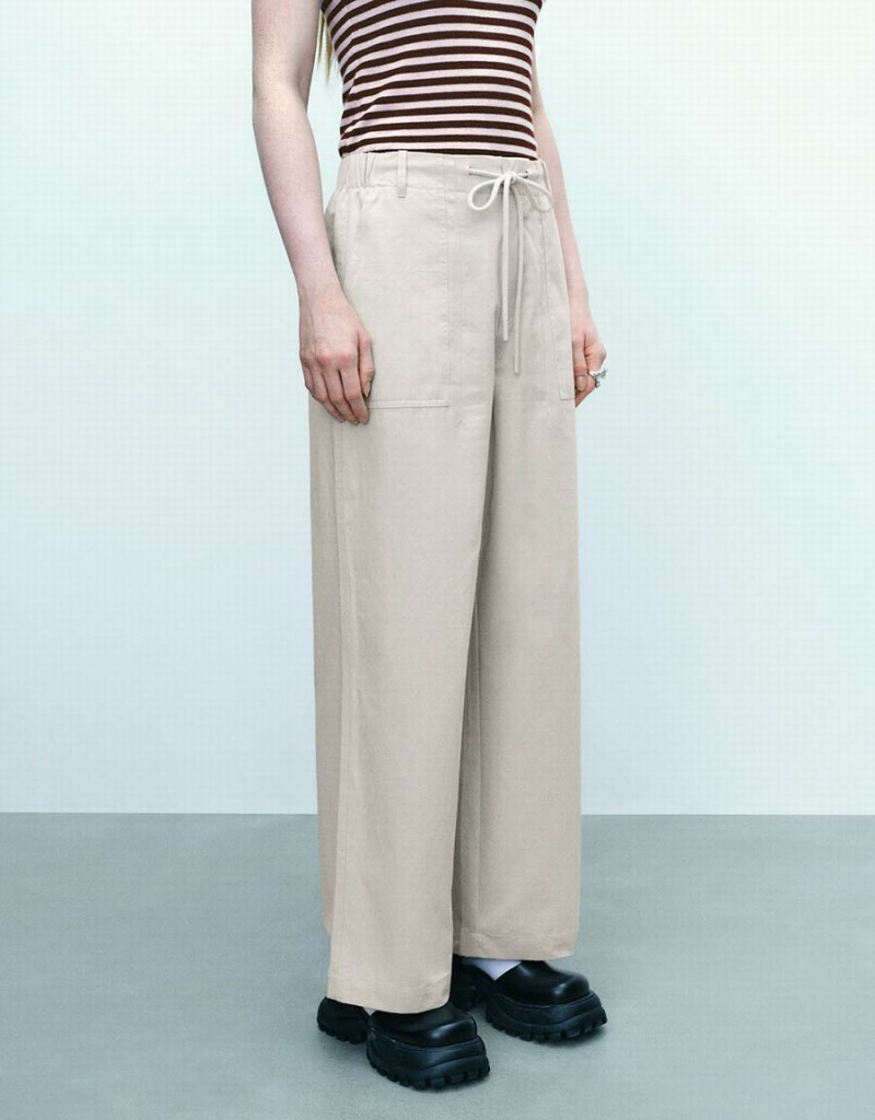 Pantalon Urban Revivo Anchos-Leg With Rope Mujer Blancos | WST6641QH