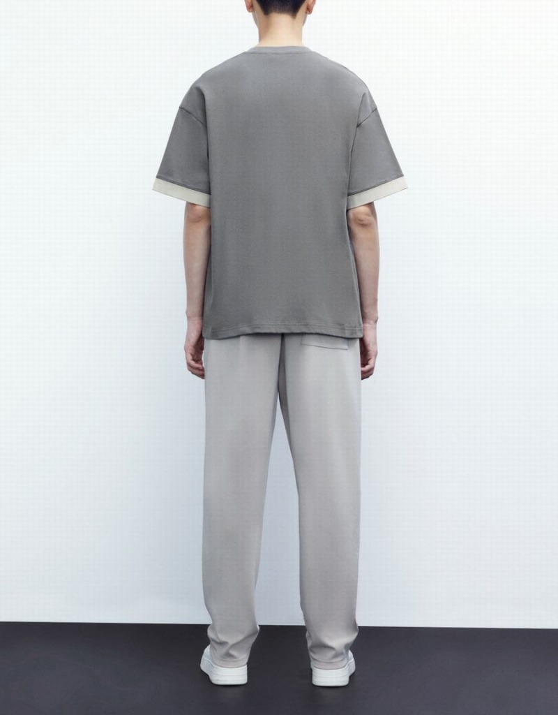 Pantalon Urban Revivo De Punto Directo Hombre Kaki Grises | FKC9086NI