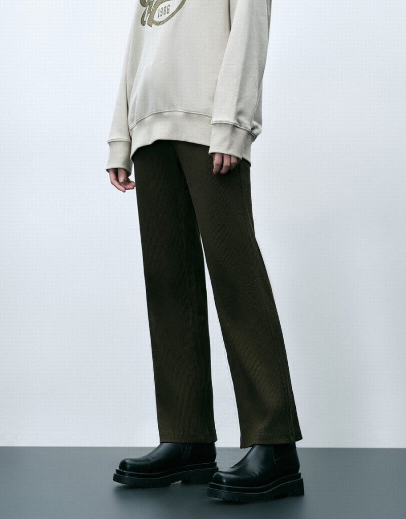 Pantalon Urban Revivo De Punto Flare Mujer Verdes | UEK2247HV