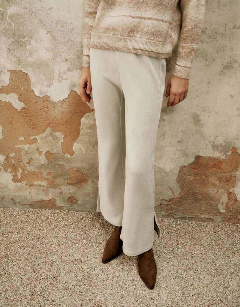 Pantalon Urban Revivo Drawstring Cintura De Punto Flare Mujer Kaki | LLL6535DV