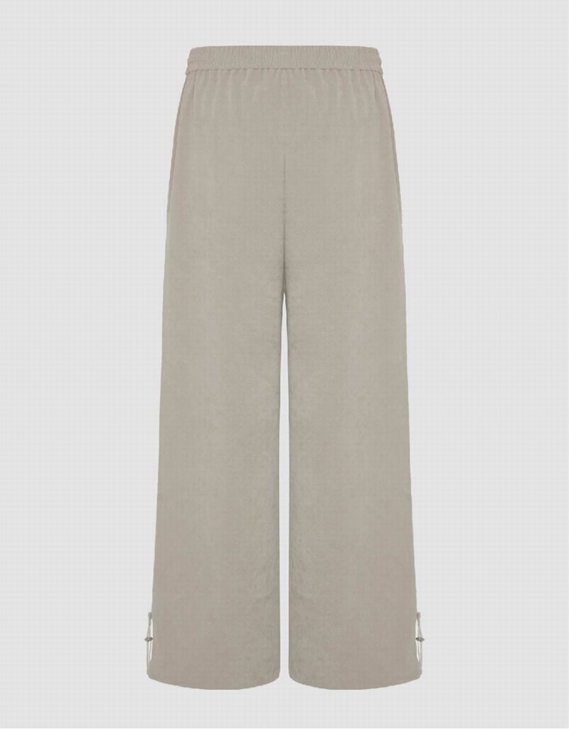 Pantalon Urban Revivo Drawstring Cintura De Punto Anchos-Leg Mujer Kaki Grises | ALP3525XH