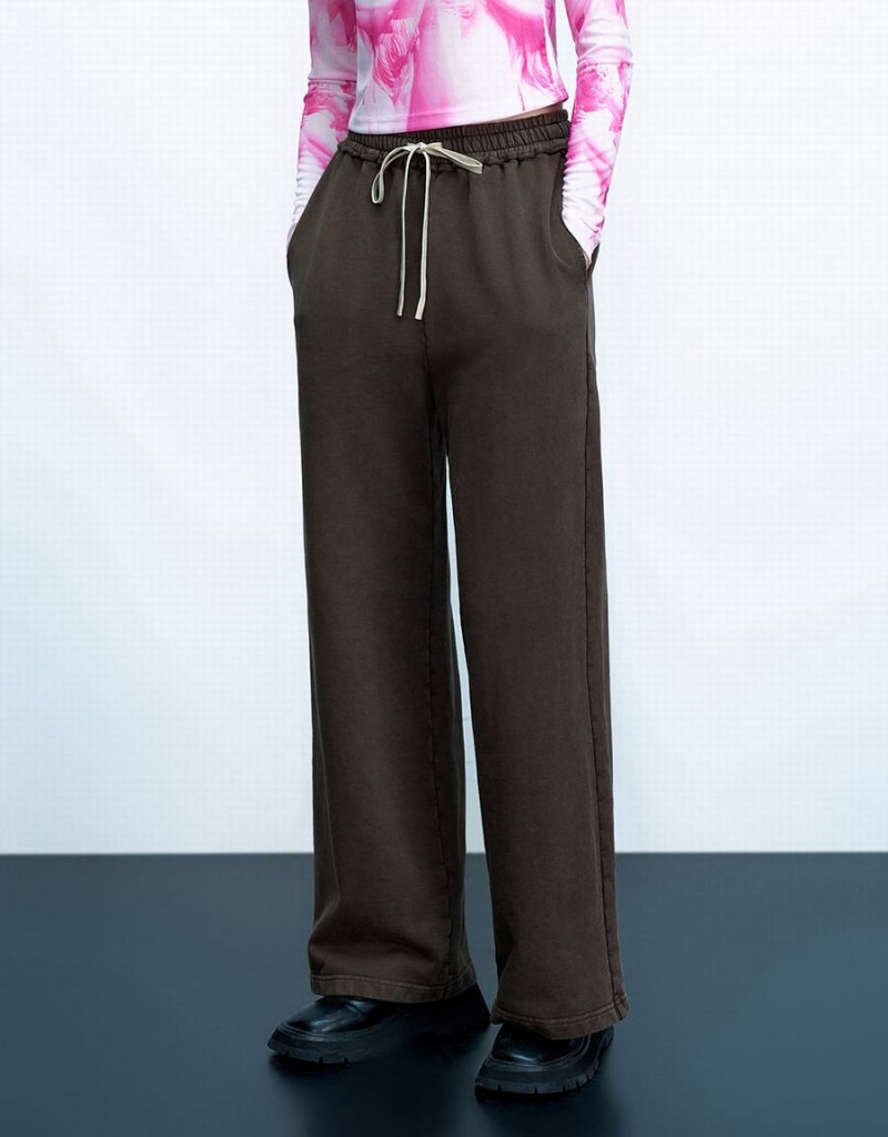Pantalon Urban Revivo Drawstring Cintura De Punto Directo Mujer Marrom Oscuro | AOI1150AS