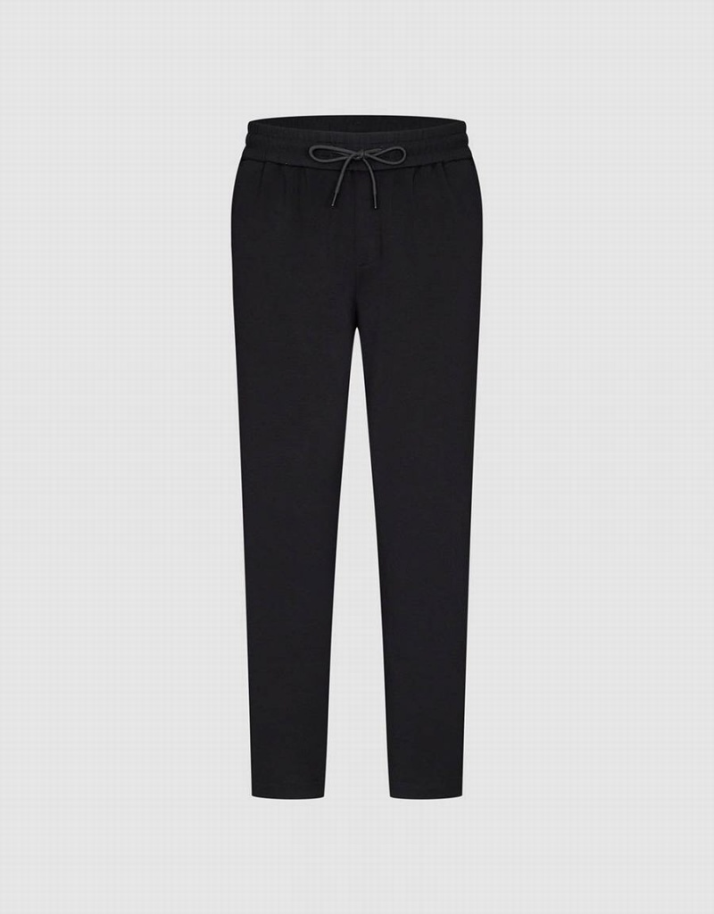Pantalon Urban Revivo Drawstring Cintura De Punto Directo Hombre Negros | WOL891SI