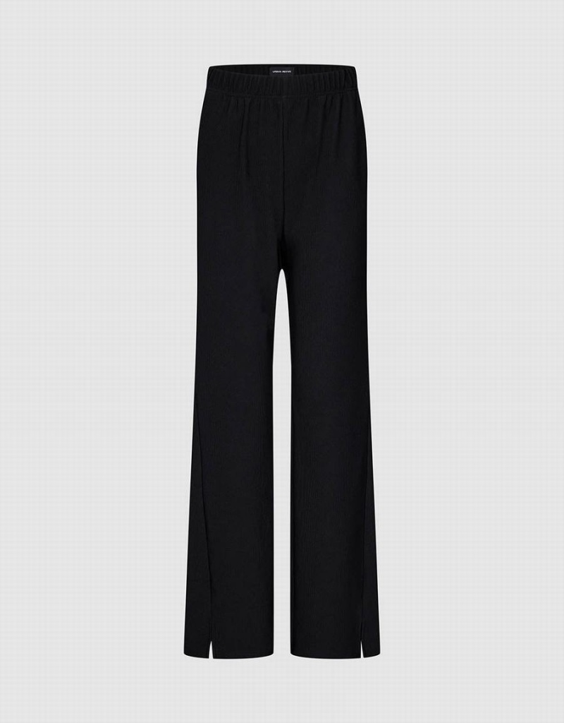 Pantalon Urban Revivo Elastic Cintura De Punto Anchos-Leg Mujer Negros | WYN6627PB