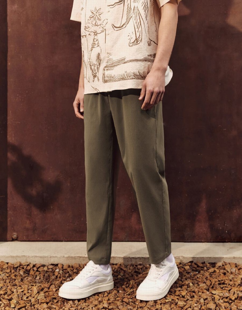 Pantalon Urban Revivo Elastic Cintura Directo Hombre Verdes | ZFC1115JO