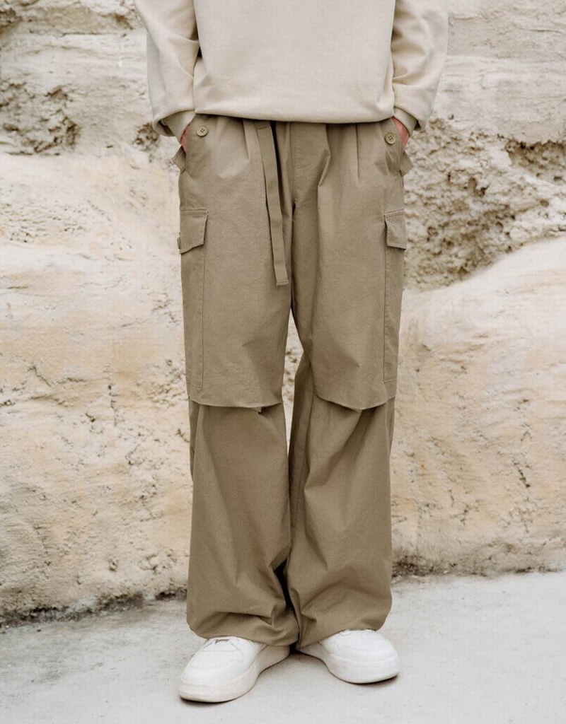 Pantalon Urban Revivo Elastic Cintura Jogger With Belt Hombre Kaki | BHY7187OQ