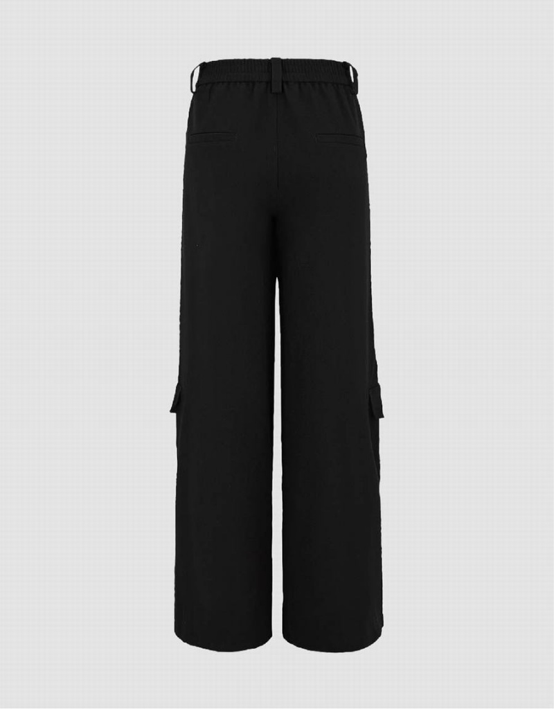 Pantalon Urban Revivo Flap Pocket Anchos Leg Mujer Negros | VUB8483NO