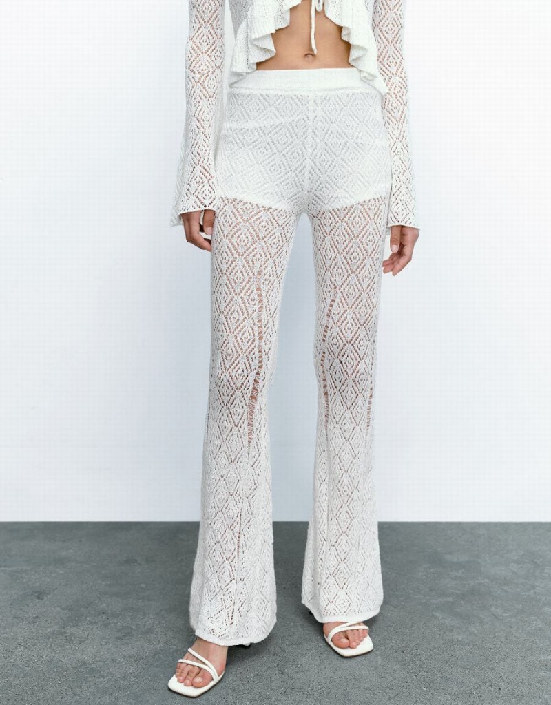 Pantalon Urban Revivo Flare De Punto Mujer Blancos | MXZ3650TV