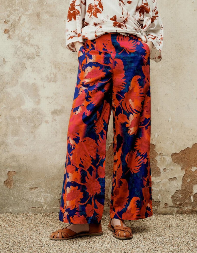 Pantalon Urban Revivo Floral Printed Anchos-Leg Mujer Rojos | QXT4654DD