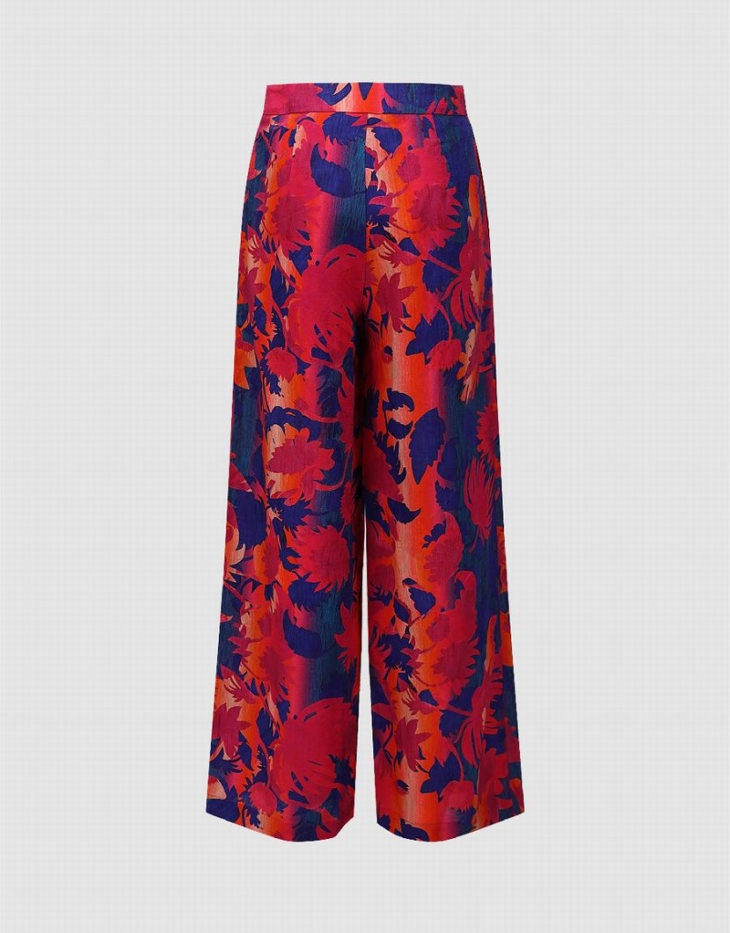 Pantalon Urban Revivo Floral Printed Anchos-Leg Mujer Rojos | QXT4654DD