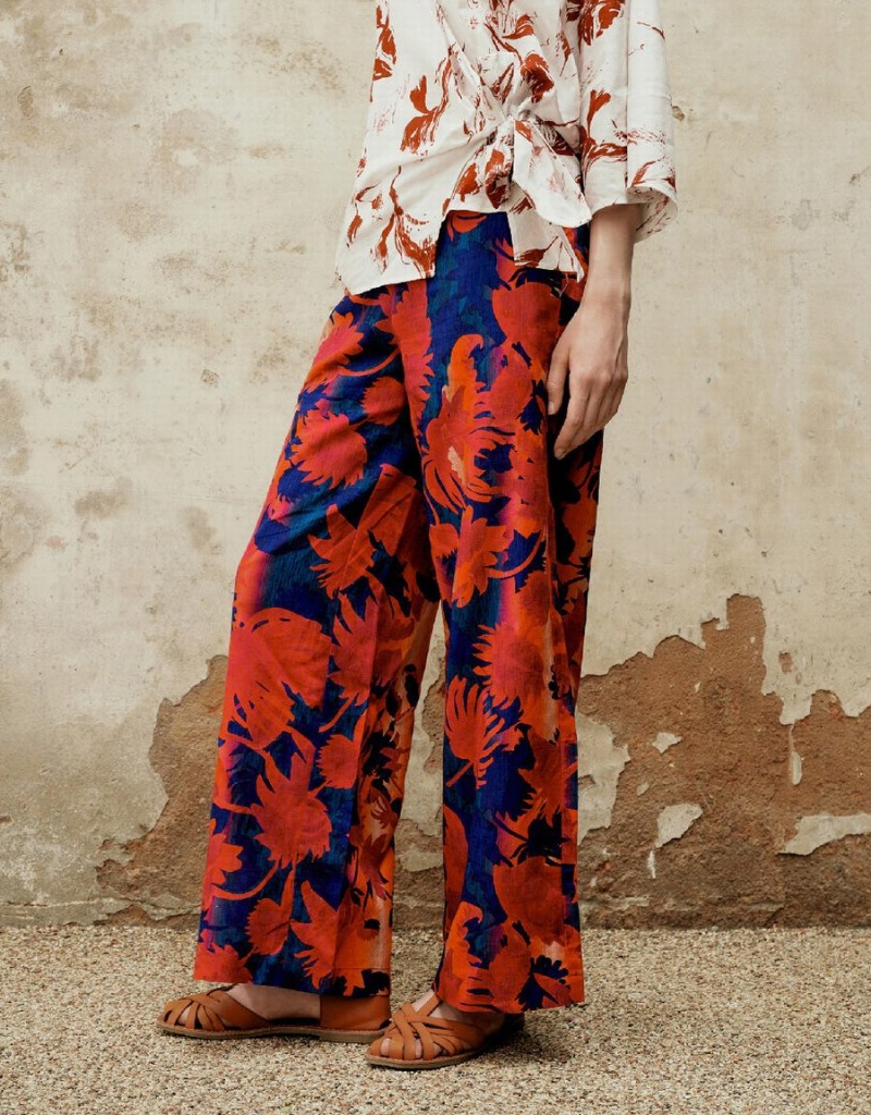 Pantalon Urban Revivo Floral Printed Anchos-Leg Mujer Rojos | QXT4654DD