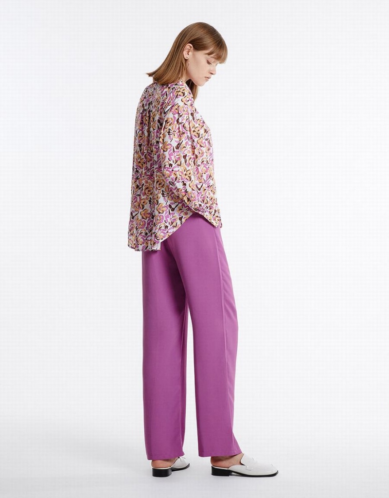 Pantalon Urban Revivo High Cintura Directo Mujer Morados | ASY1324ZQ