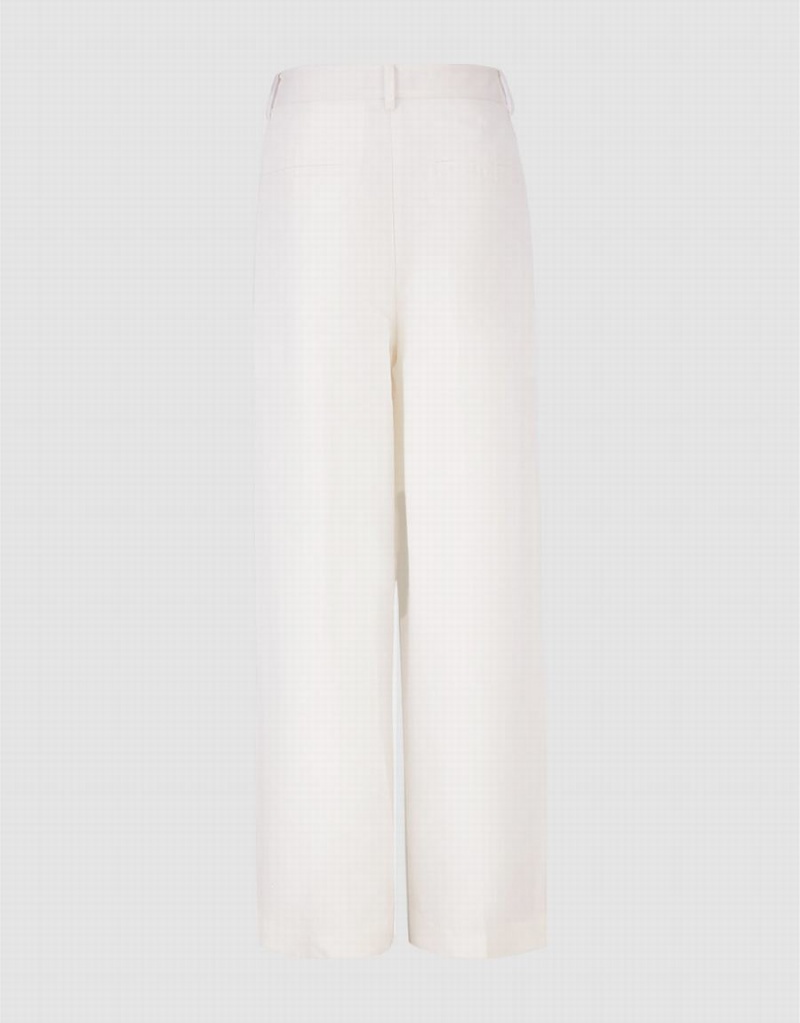 Pantalon Urban Revivo Linen Anchos-Leg Mujer Blancos | QQS754CK