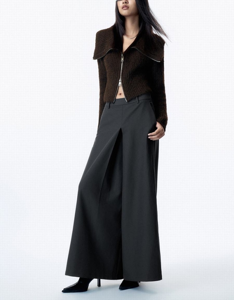 Pantalon Urban Revivo Loose Anchos-Leg Mujer Grises | JOA4848SY