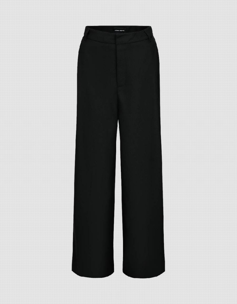 Pantalon Urban Revivo Loose Directo Mujer Negros | WRE6385SH