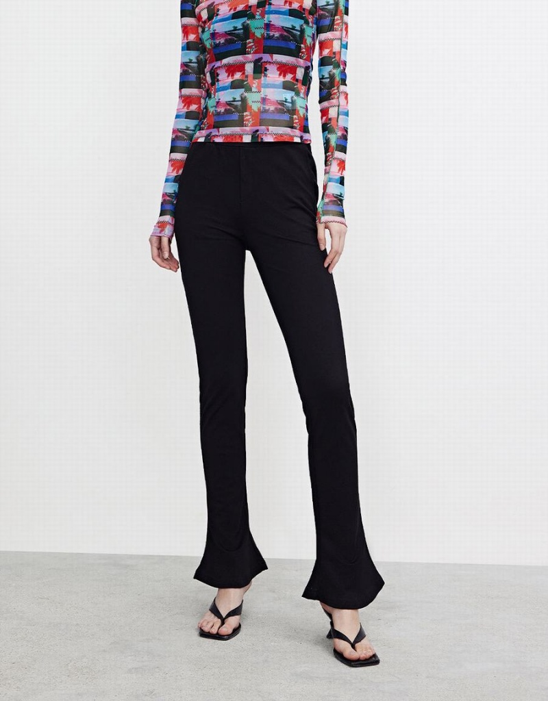 Pantalon Urban Revivo Mid Rise Flaco Flare Mujer Negros | PXB4313WT