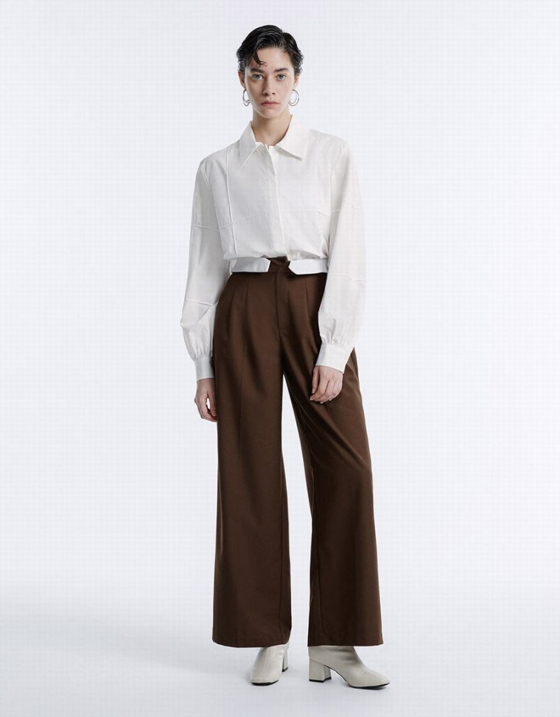 Pantalon Urban Revivo Plisado Anchos Leg Mujer Marrom Oscuro | HLU6092TF