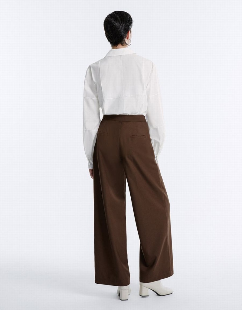 Pantalon Urban Revivo Plisado Anchos Leg Mujer Marrom Oscuro | HLU6092TF
