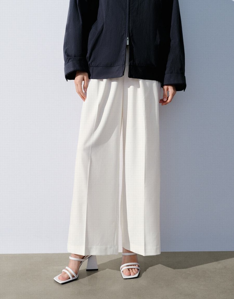 Pantalon Urban Revivo Tailored Anchos-Leg Mujer Blancos | TYR183IQ