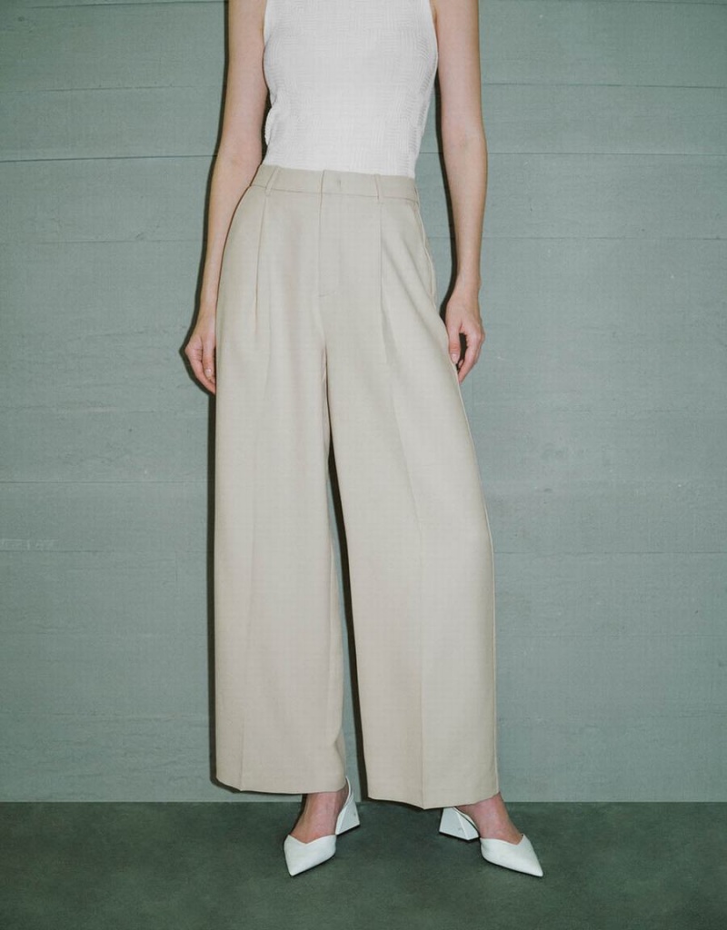 Pantalon Urban Revivo Tailored Anchos-Leg Mujer Kaki | OBT425LP