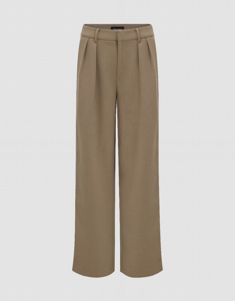Pantalon Urban Revivo Tailored Anchos-Leg Mujer Kaki Claro | UBF8795ZW