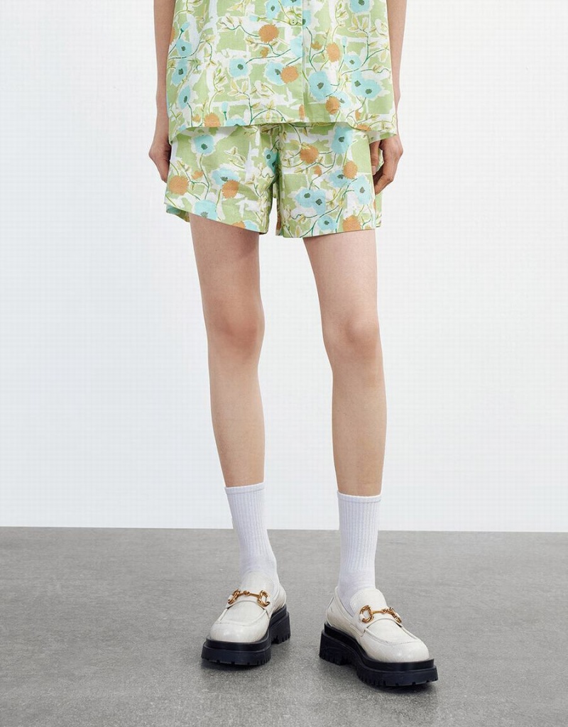 Short Urban Revivo Allover Print Elastic Cintura Mujer Verdes | EFV8213TZ