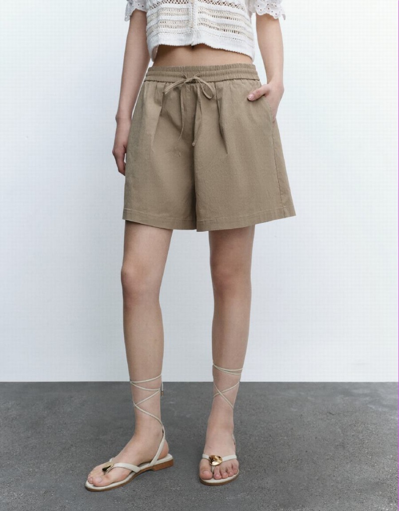 Short Urban Revivo Drawstring Cintura Oversized Mujer Kaki | UEH6236MV