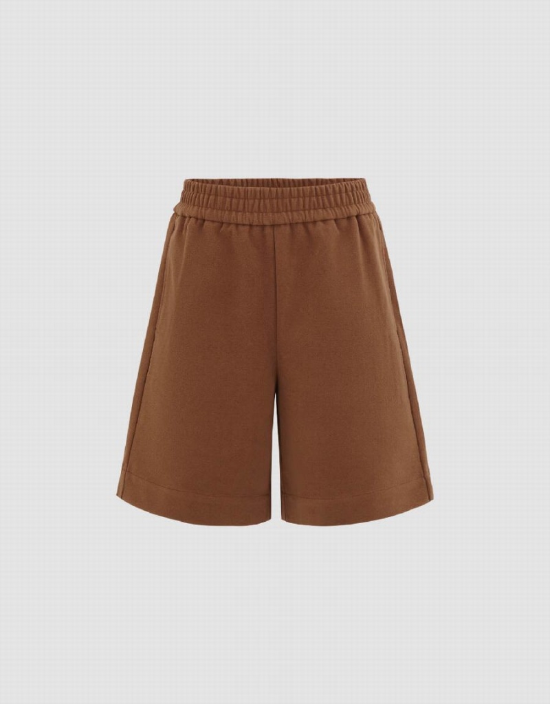 Short Urban Revivo Elastic Cintura De Punto Mujer Marrom | LMP6321YL